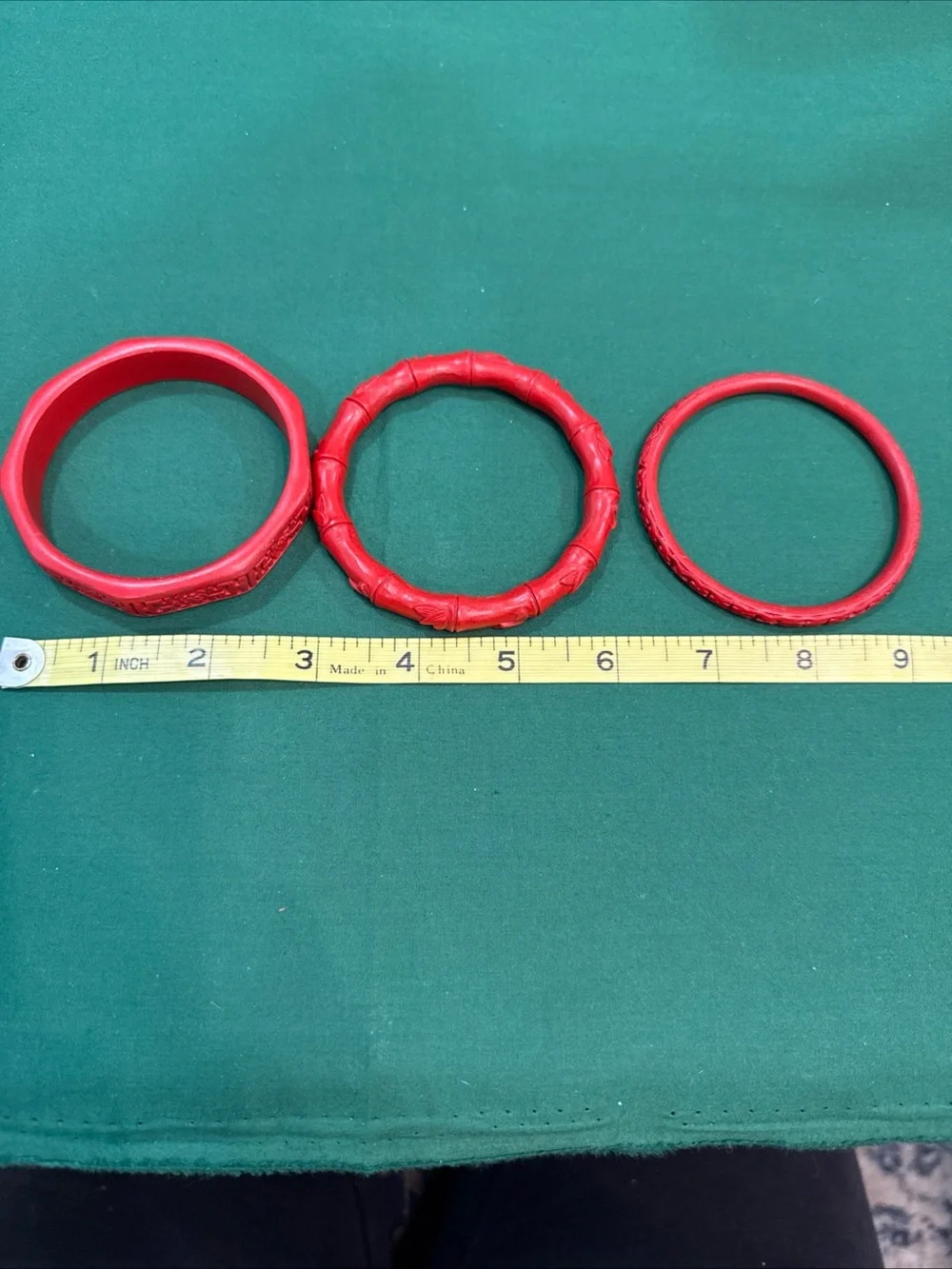 VTG Red Bamboo Style Carved Bangle Bracelets Cinnabar Style. 92D